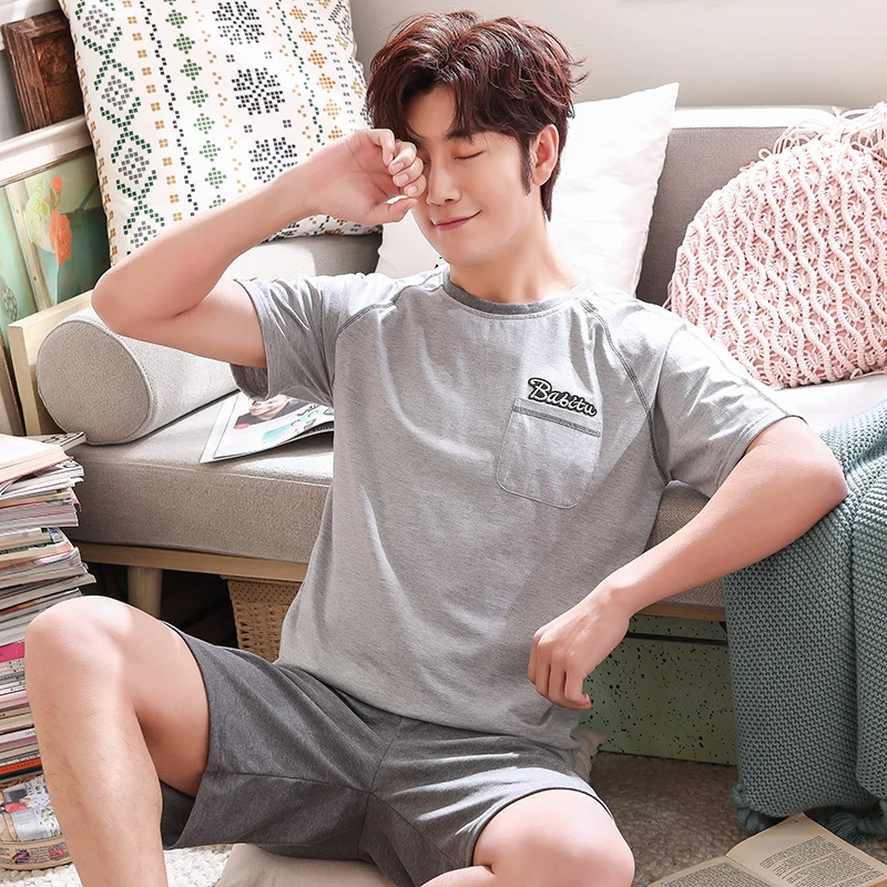 Пижамы мужские 4XL летние 2019 хлопковые пижамы спальные костюмы для мужчин пуловер