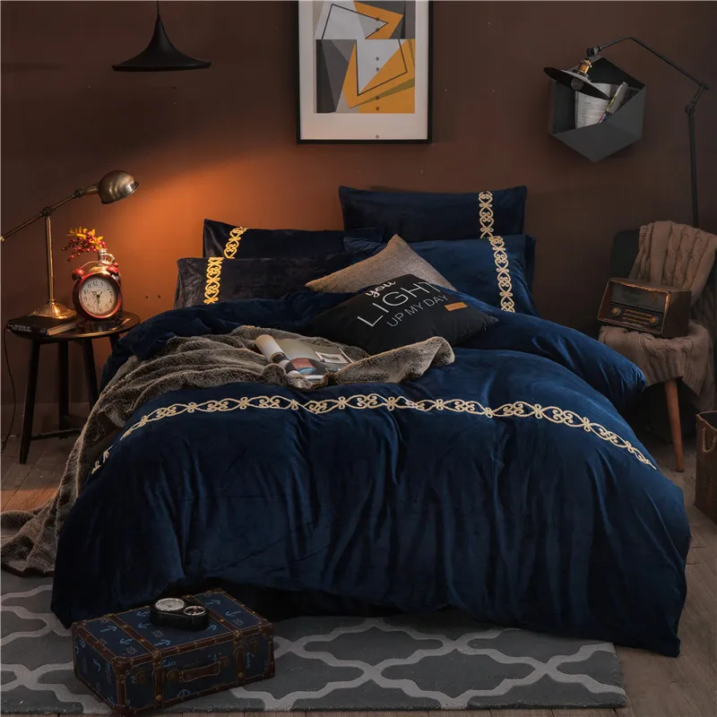 Fleece fabric Duvet Cover Set Embroidery Bedding Bedsheet Pillowcase Bed Quilt Bedlinen Bedclothes | Дом и сад