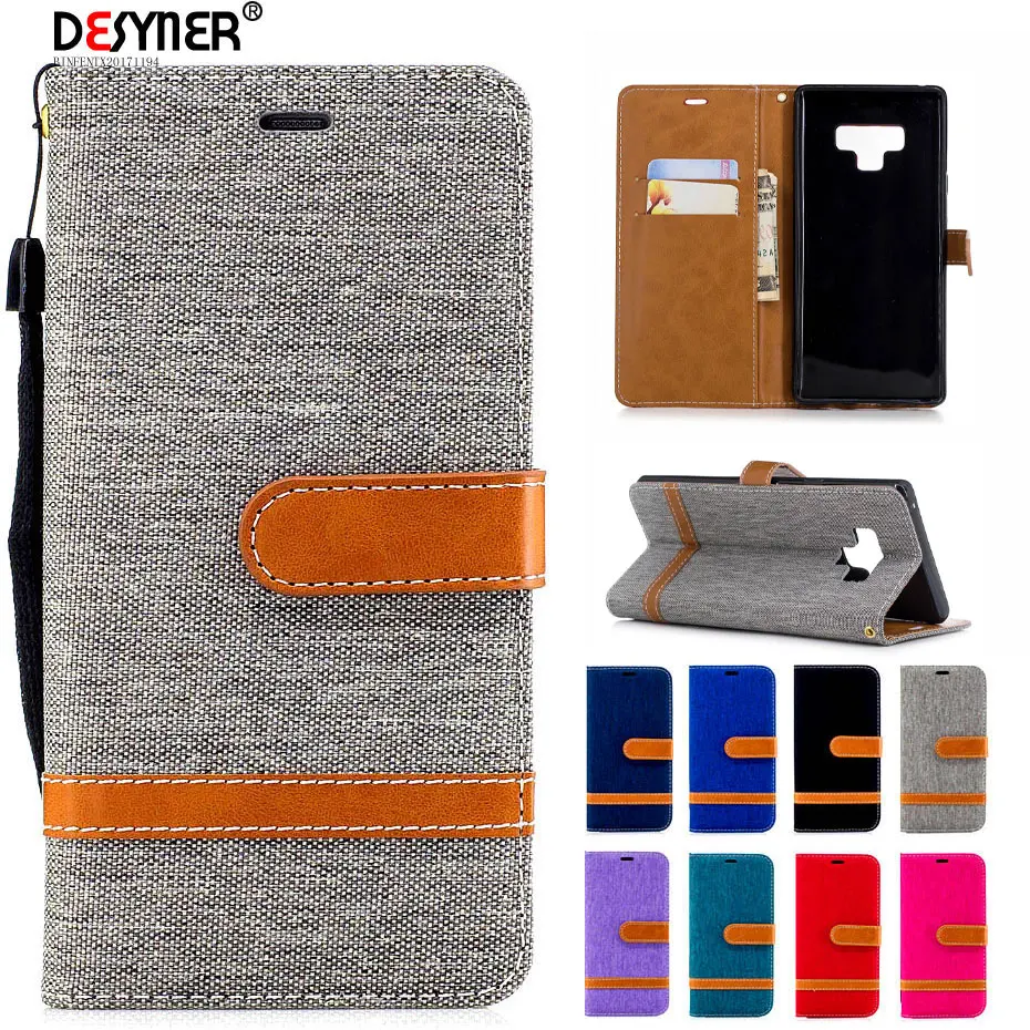 Кожаный флип чехол Desyner Denim смешанных цветов для Samsung galaxy Note 9 сумка бумажник