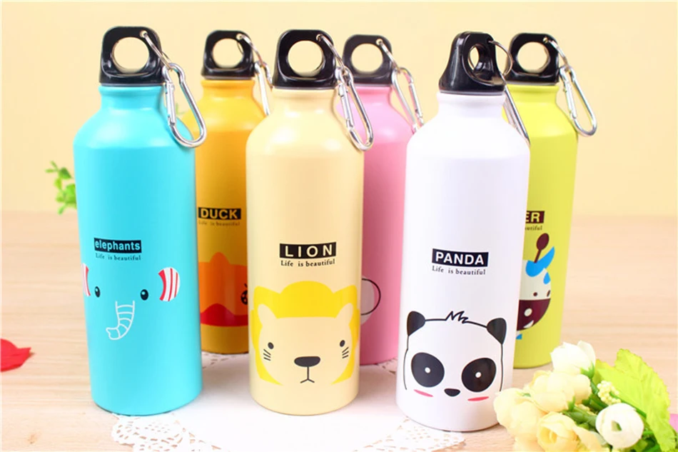 500 ML Cute Kids Drink Bottle Portable Stainless Steel Water Bottles Bpa Free For Kids Outdoor Travel With Hook Lid Sport Bottle