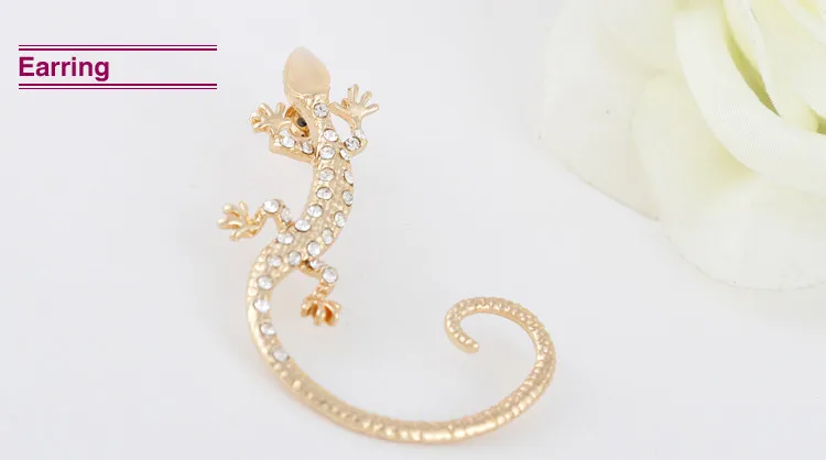 gold Jiao Yu, женские манжеты в готическом стиле, панк, с кристаллами, ящерица, золотые, серебряные, стразы, в виде животных, серьги-клипсы, 1 шт - Окраска металла: gold