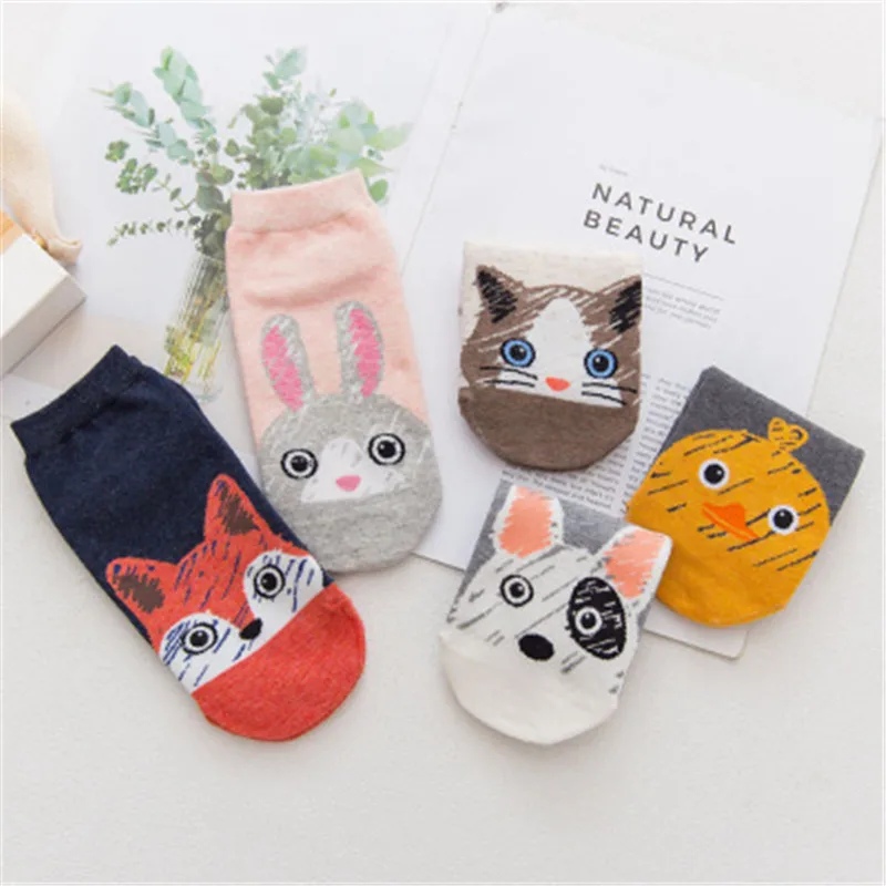 Милые животные хлопковые носки женские Kawaii кошка с собакой летние шорты тапочки