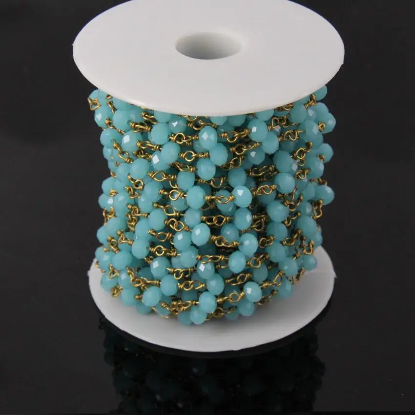 5 метров небесно голубые стеклянные прозрачные бусины Четки стиль цепи граненые