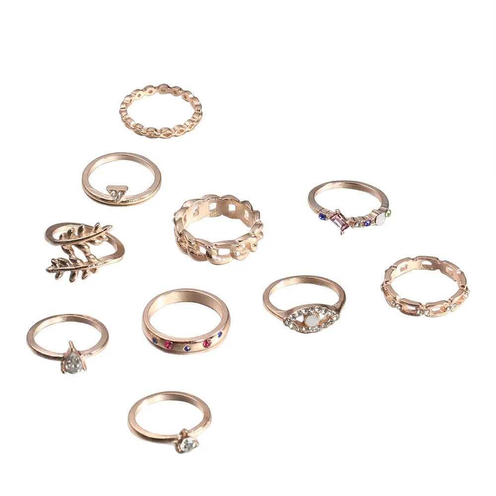 14 шт./компл. богемное Ретро хрустальное кольцо с цветком и листьями лотоса