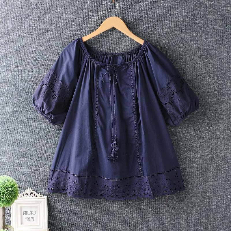 

Japanese Sweet fresh with hollow embroidery shirt blouse 2019 summer
