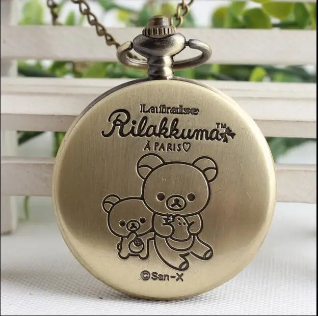 Kawaii мультфильм Кукла Медведь рилаккума для релакса карманные часы ожерелье подвеска цепь женские кварцевые часы Bolso детские часы