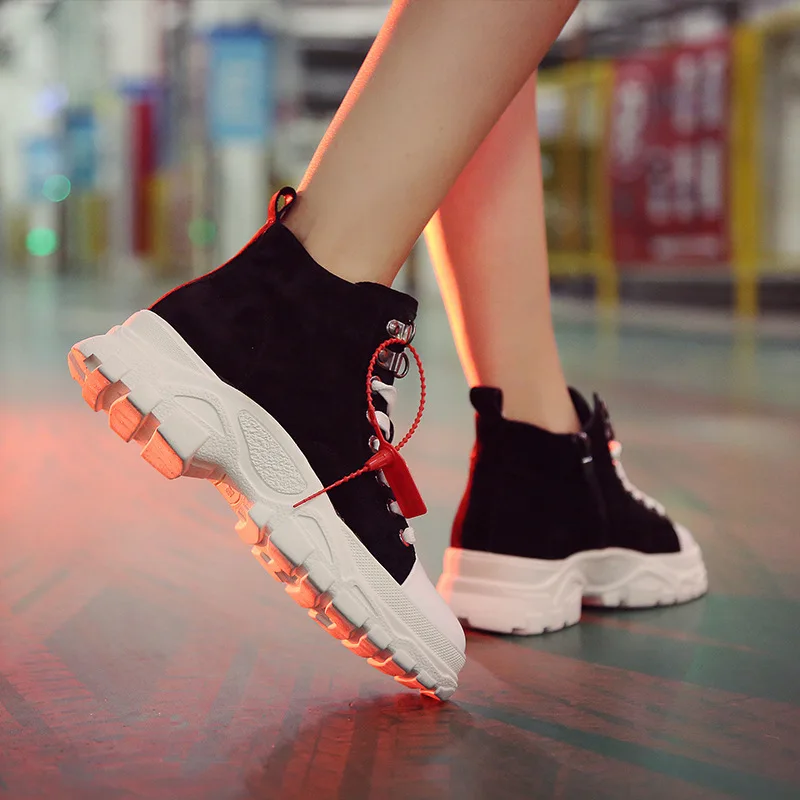 Genuine Leather Women's Winter Shoes Plush Warm Women Platform Sneakers 2019 Combat Boots Woman Martin YD198 | Спорт и