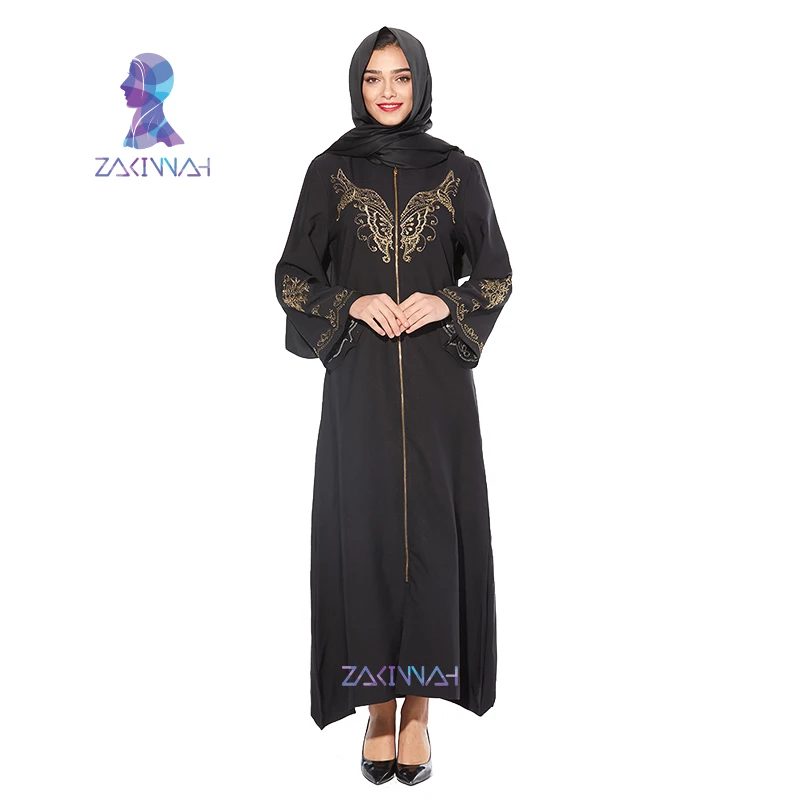 Эластичное мусульманское платье Abaya модное с вышивкой Черный Кафтан в Дубае