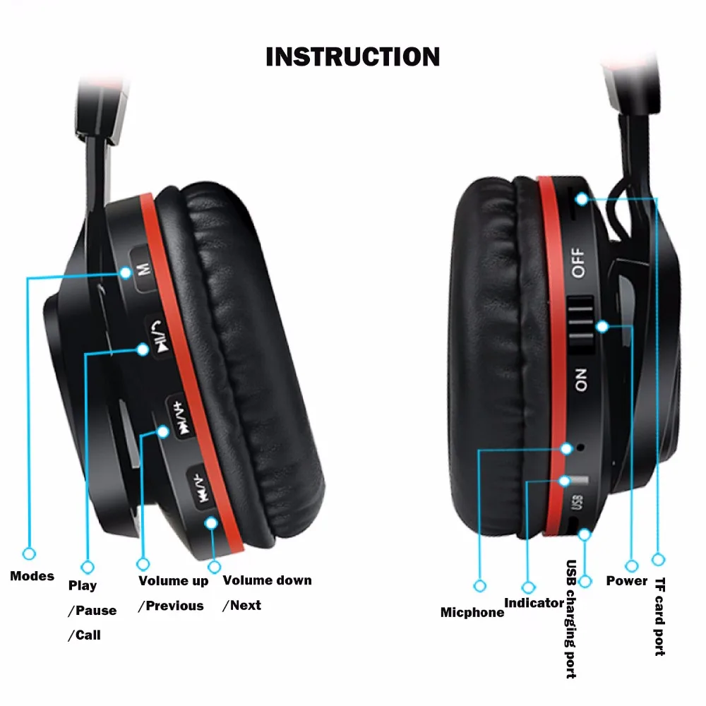 Bluetooth наушники, Ralyin Складные стерео беспроводные Bluetooth наушники на ухо с микрофоном и регулятором громкости, беспроводной