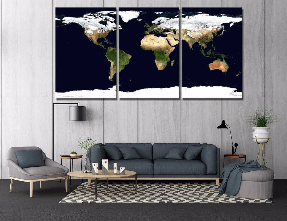3 шт. современная абстрактная на холсте картина карта мира Печать домашний декор