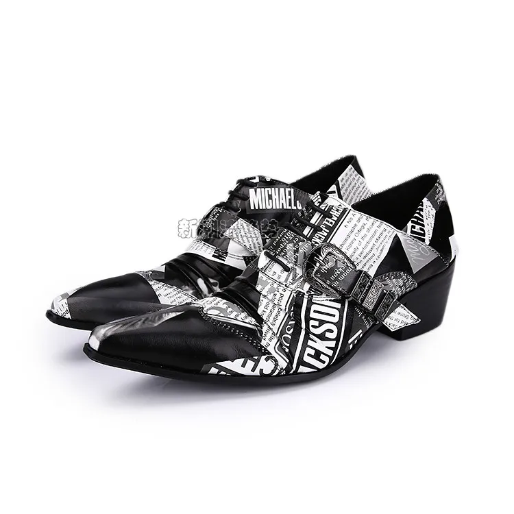 

CH.KWOK Graffiti Newspaper Print Men Casual Leather Shoes Italy Design Buckles Lace Up Men Oxfords Shoes For Men Low Heel