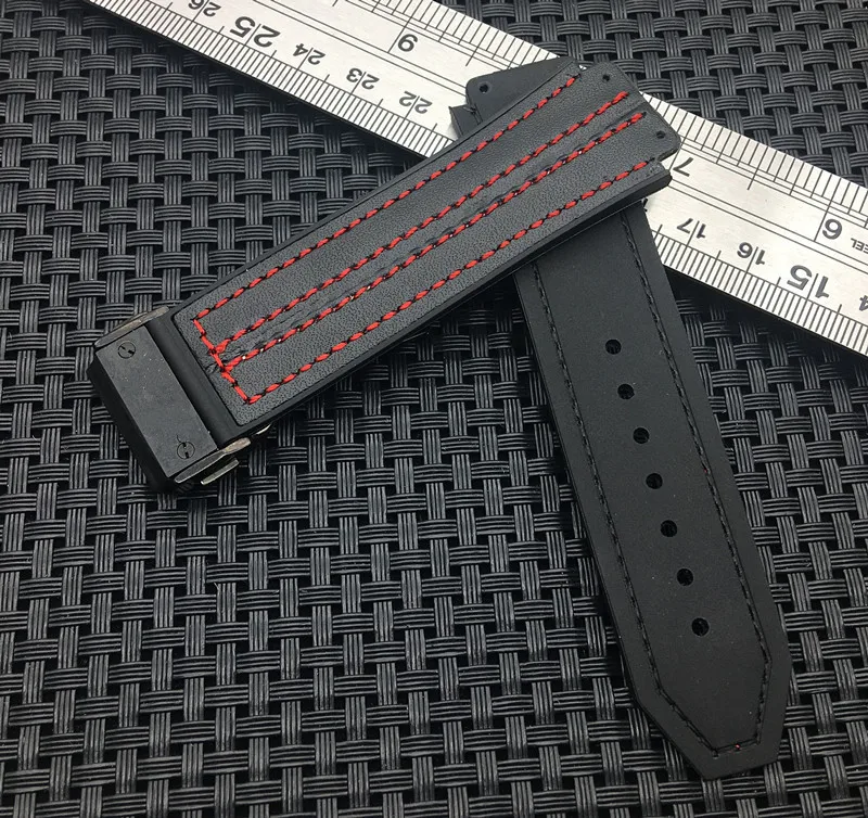 25*19 мм кожа stiching Натуральная Резина Силиконовый ремешок для часов для Hublot ремешок для Fusion для большого взрыва Бабочка Пряжка