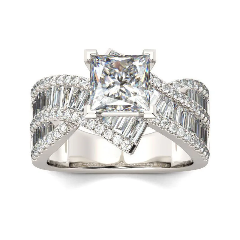 

Hainon Luxury Cross Square Cubic Zironia CZ Rings For Women Silver Color Wedding Engagement Bridal Finger Ring Jewelry