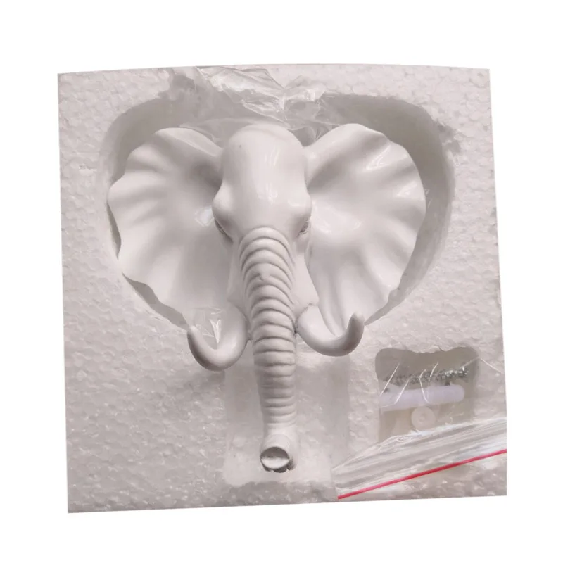 White Elephant Декоративные настенные крючки в виде головы оленя из смолы, декоративная стойка для одежды, вешалка для одежды с крючками и колпачками, интерьерная витрина, Настенная сумка, органайзер для ключей - Цвет: White Elephant