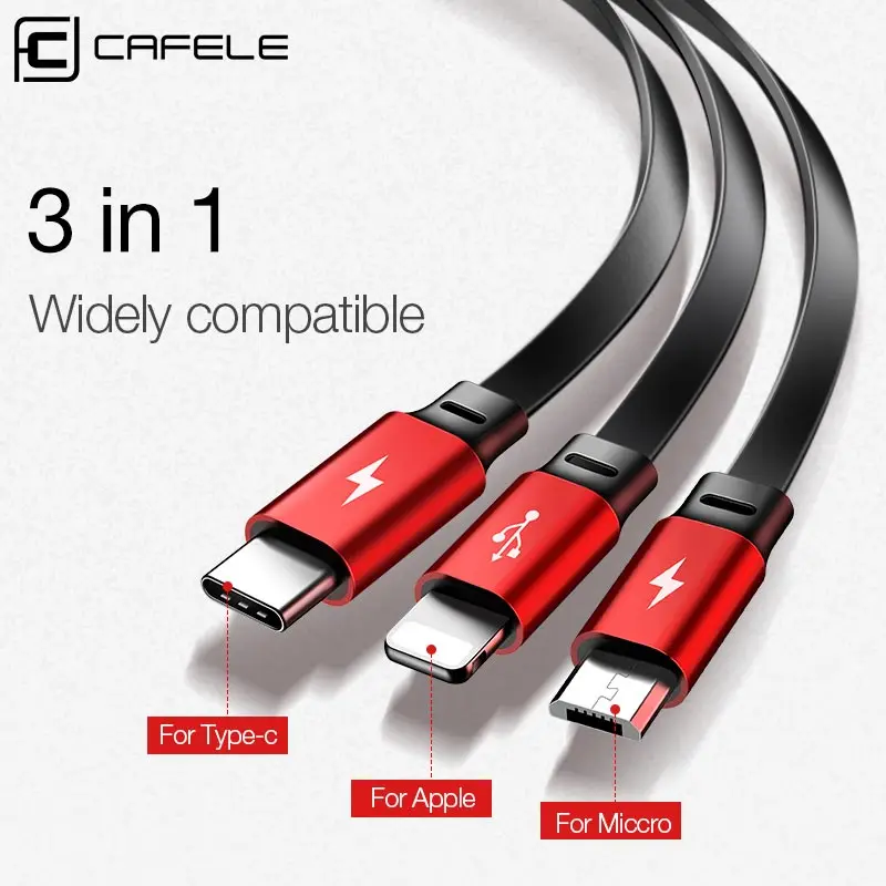 Cafele новейший 3 в 1 USB Type C Micro кабель c для iPhone зарядный 120 см 3A Быстрая зарядка