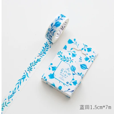 

1.5cm 7m 1 pcs natural design blue Orchid style washi tape Scrapbook Sticker Label Masking home gift decor
