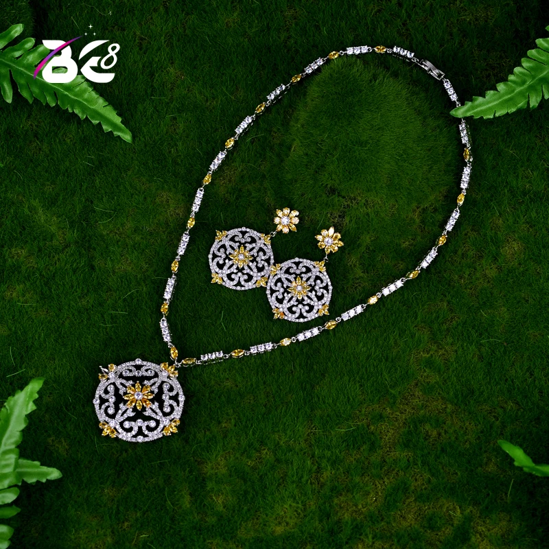 

Be 8 Luxury Style Round Flower Shape Colorful CZ Pendants Bridal Women Wedding Jewelry Sets Bijoux Femme Ensemble S054