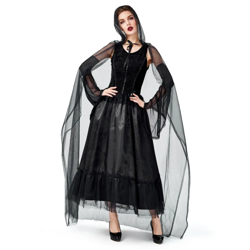 Карнавальный костюм ведьмы вампира с капюшоном для женщин и девочек на Хэллоуин