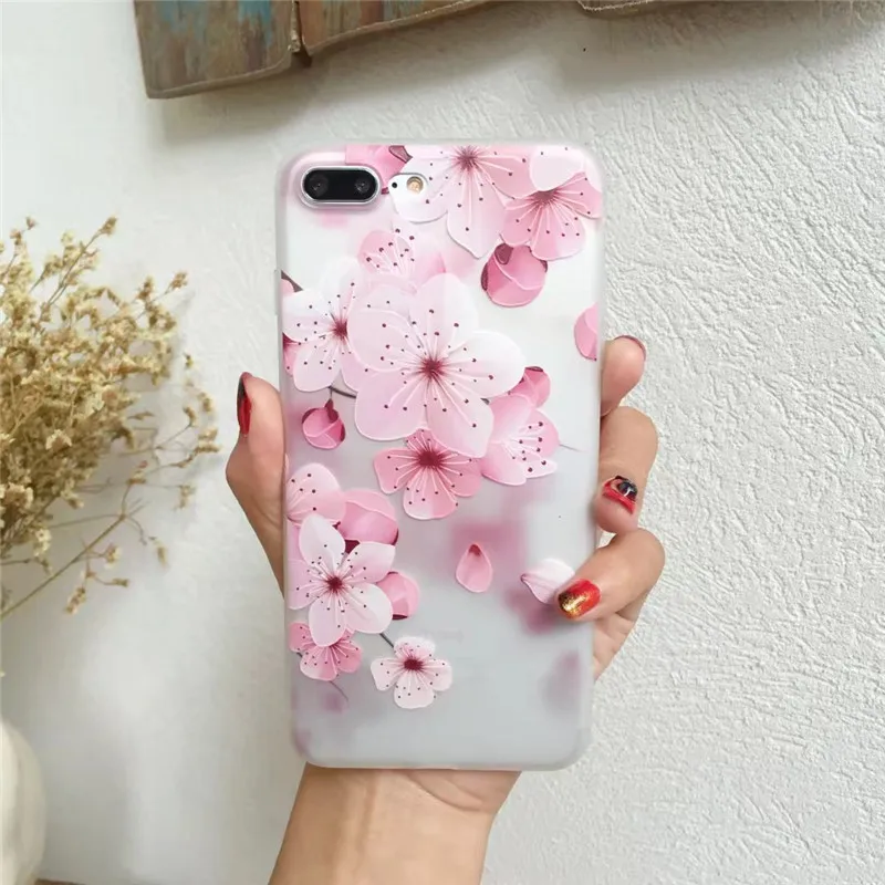 NFH 3D Cherry Blossoms Flower Phone Case sFor iPhone 5 5S 6s Soft TPU Cover for On 5s SE 6 7 8 Plus X |