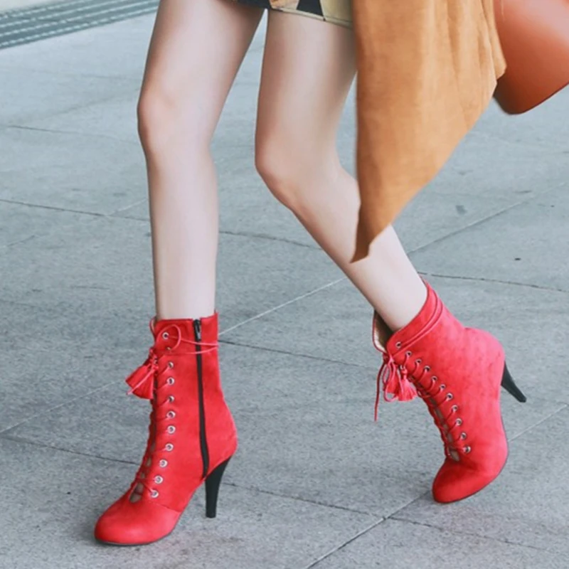 Новые женские ботинки на высоком каблуке ботильоны для женщин с круглым носком