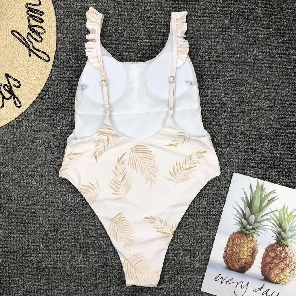 

2019 One piece swimsuit Women swimming suit Printed leaf swimwear Bathing suit Swim maillot de bain femme monokini