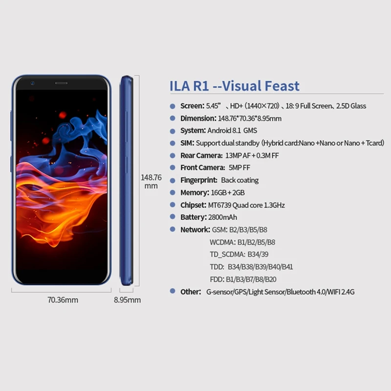 Глобальный iLA R1 4 ядра 13MP 2 ГБ Оперативная память 16 Встроенная 2800 мАч мобильный