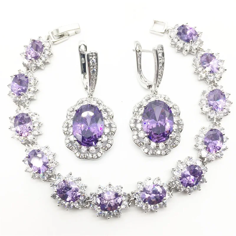 925 Silver Bridal Jewelry Purple Zircon Sets For Women Wedding Earrings/Pendant/Necklace/Rings/Bracelet | Украшения и аксессуары