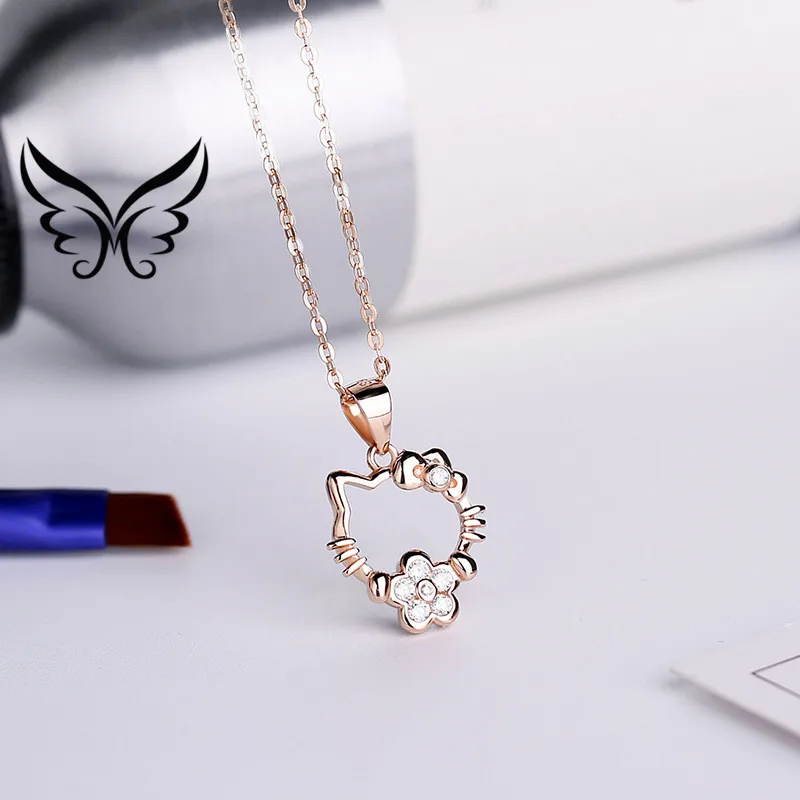 S925 silver Korean version popular cat pendant fashion necklace (with chain) female Festival Valentine's day gift | Украшения и
