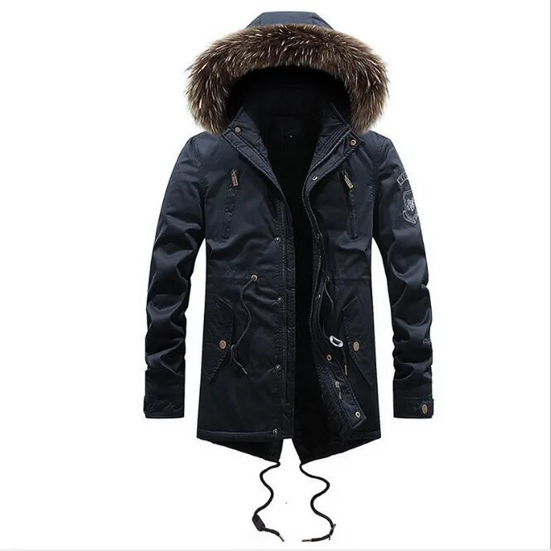 Men Fur Collar Thick Velvet Warm Parkas Men Warm Outwear Fur Collar Winter Military Parkas