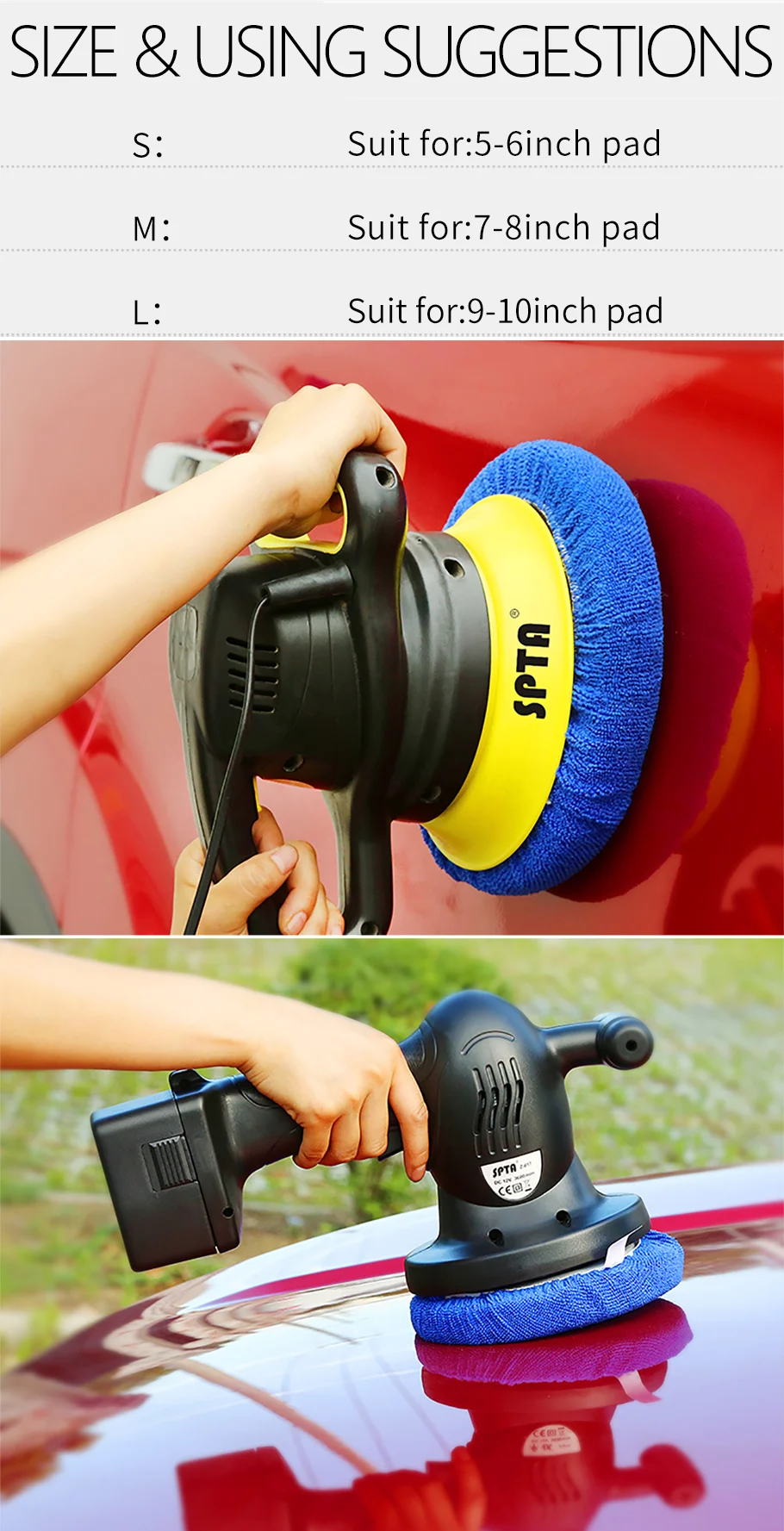 SPTA 9 10 Inch Car Polisher Pad Bonnet Polishing Buffing Waxing Pad Cover Case For Car Polisher Waxer Bonnet Auto Polish Machine