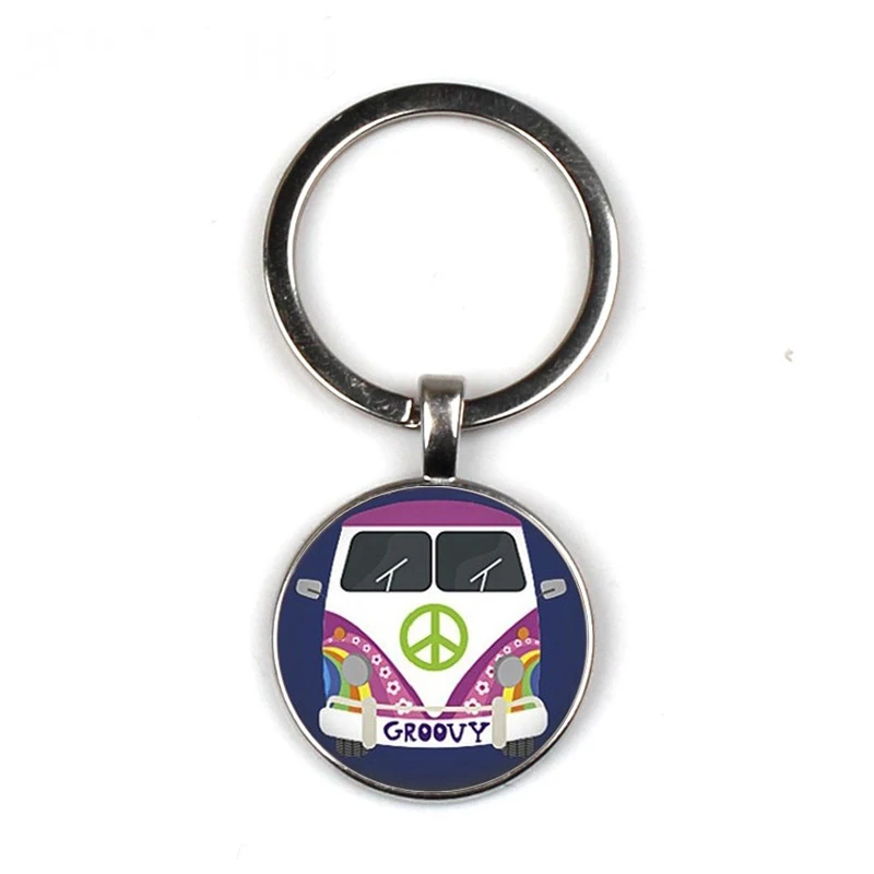 Новый Ретро Hippie PEACE ЗНАК вентилятор автобус брелок модная мужская и женская сумка