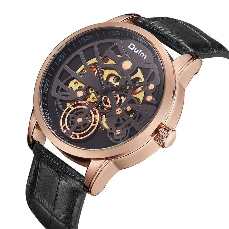 Мужские деловые часы Oulm розовое золото мужские из натуральной кожи|Мужские