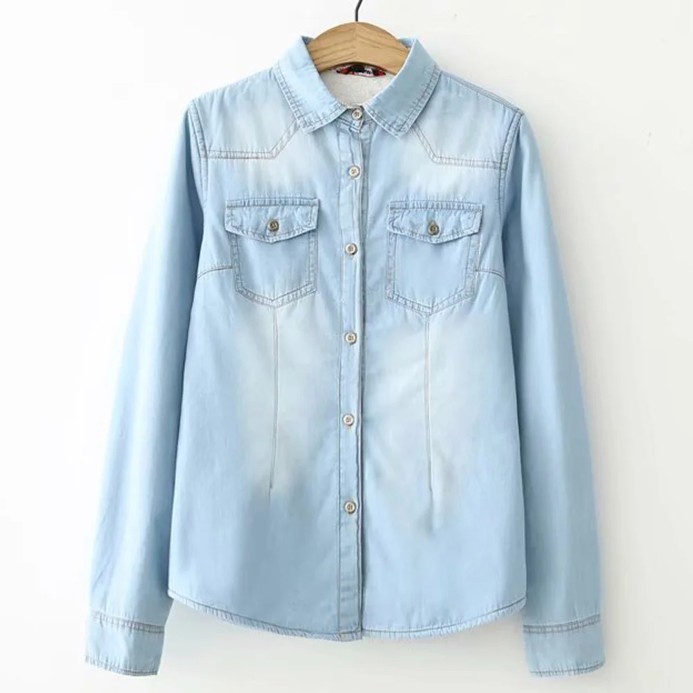 Новинка 2019 популярная женская джинсовая рубашка с флисовой подкладкой новая