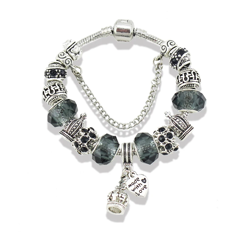 ANNAPAER посеребренные браслеты с подвесками в виде короны/сердца и обручи голубыми