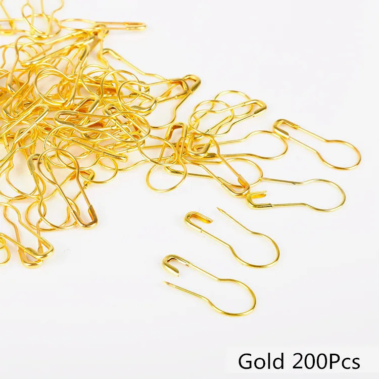 Gold Safety Pins 200 штук, металлические безопасные булавки в форме калабаша, блокировка стежка, маркер, блокировка, булавки, игла, зажим, маркер для вязания, Gehaakte, Декор, сделай сам, ремесло - Цвет: Gold Safety Pins