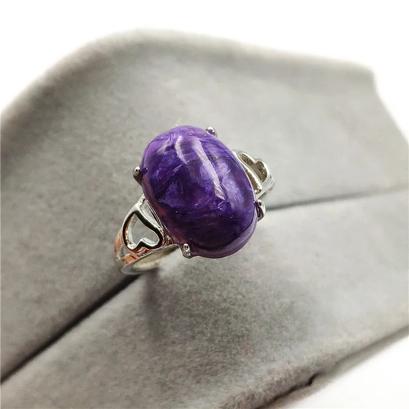 Натуральный фиолетовый Чароит Регулируемый Ring14x10mm драгоценный бисер Женская Обручение 925 пробы серебряные кольца, ювелирные изделия AAAA