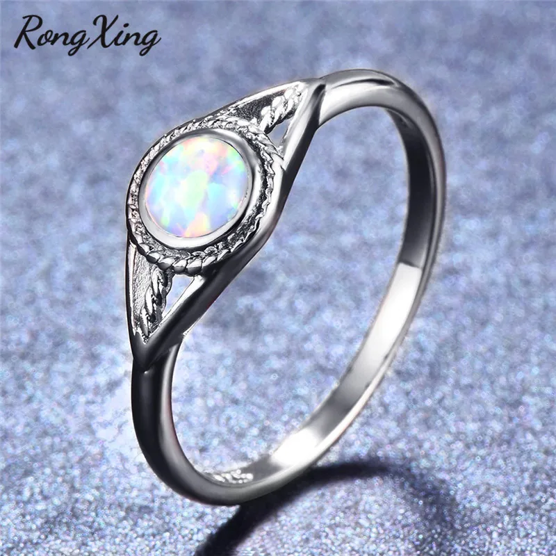 RongXing маленькие круглые белые/синие/фиолетовые огонь опал формы кольца для женщин