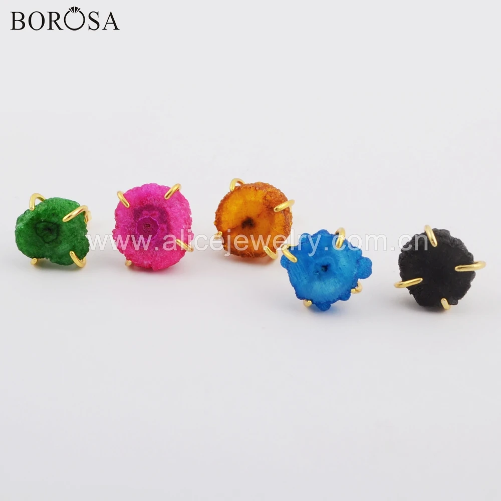 BOROSA 5 пар Мода золотой ободок коготь свобода Радуга натуральный Солнечный Кварц Камень Серьги гвоздики ювелирные изделия молодой стиль WX1084