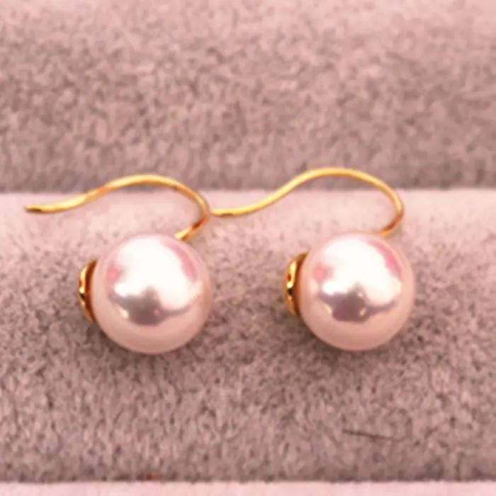 Очаровательная пара 10-11 мм Южное море круглые серьги с белыми жемчужинами 18k |