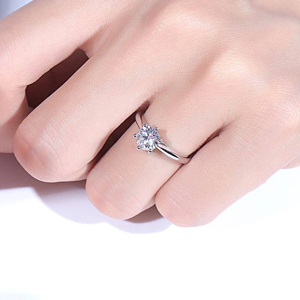 DovEggs 1ct муассанит обручальное кольцо в 14 к 585 Белое золото 6,5 мм цвет GH Муассанит