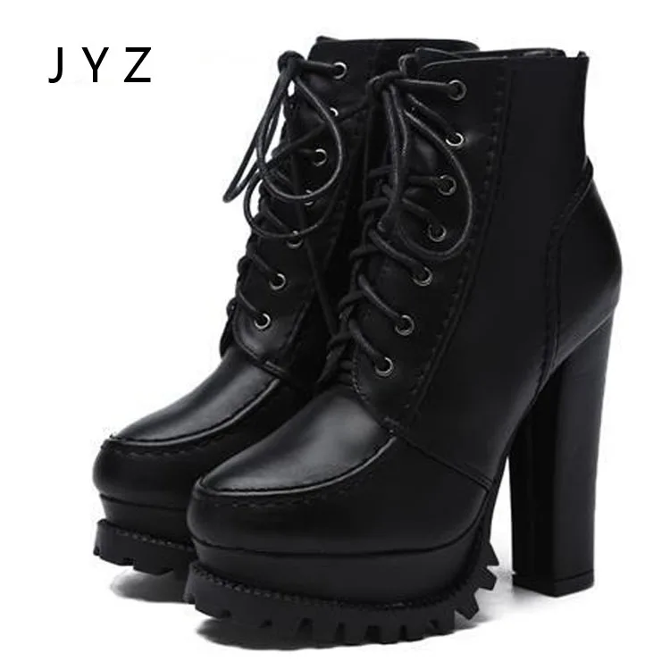 Fashion New Women Platform Pumps Sexy Lace Up Ankle Boots High Heels Shoes Party Heel 10cm Black wo180820 | Обувь
