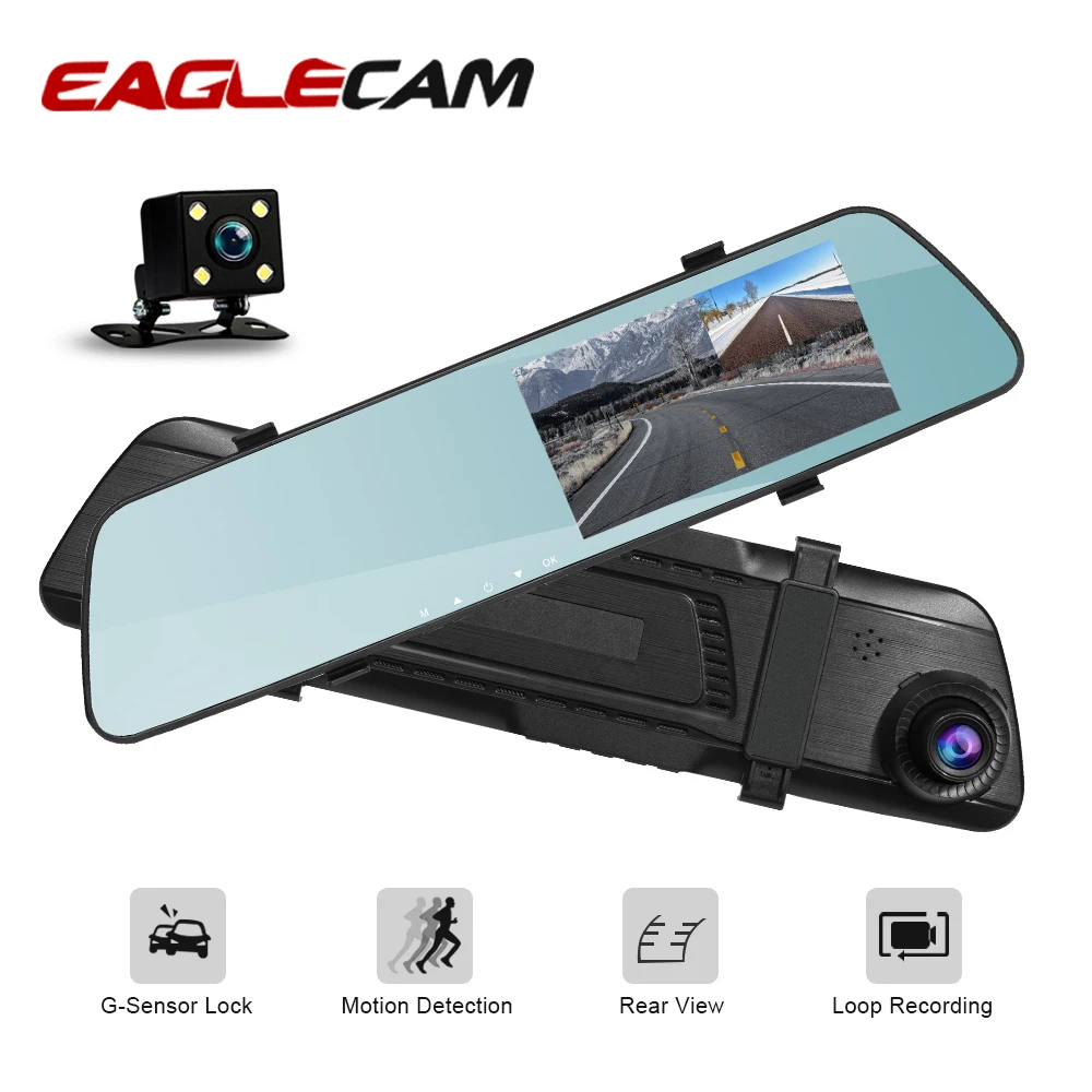 4.3 Inch Full HD 1080P Car Dvr Camera Auto Rearview Mirror Video Recorder Dual Lens Dash Cam Registrar Camcorder | Автомобили и