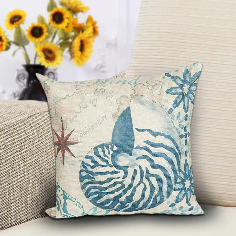 1 шт. наволочка из хлопка и льна с принтом морского шлема|Наволочки| |