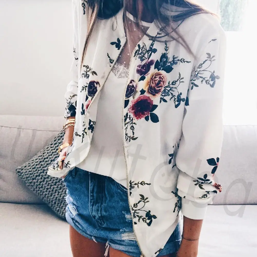 Модная женская куртка с цветочным принтом Повседневная Женская на молнии