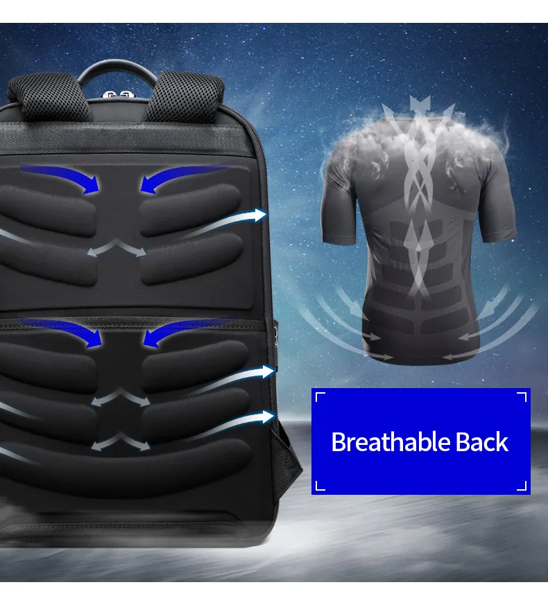 BOPAI Водонепроницаемый черный рюкзак большой емкости Anti Theft Back Pack USB для мужчин