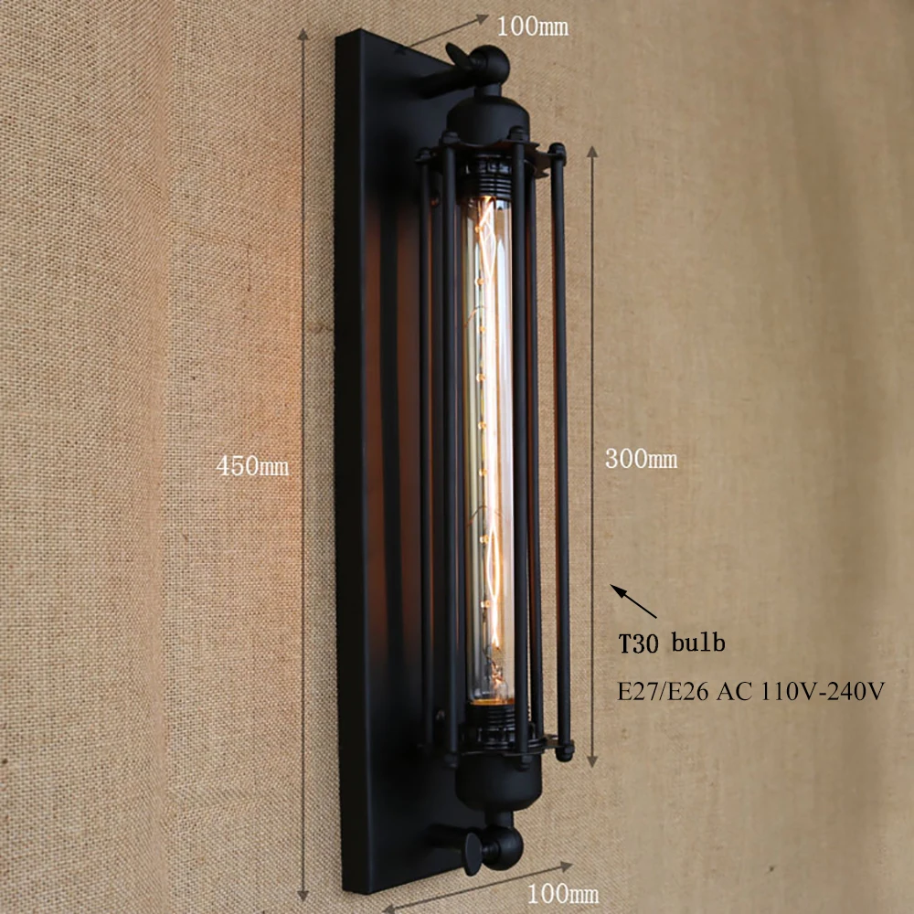 Старинные ретро настенные светильники E27 с черной железной трубкой для прихожей