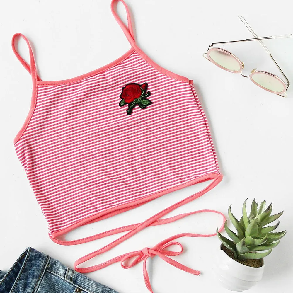 Muqgew Женская мода пикантные без рукавов с аппликацией розы майки и топики женские