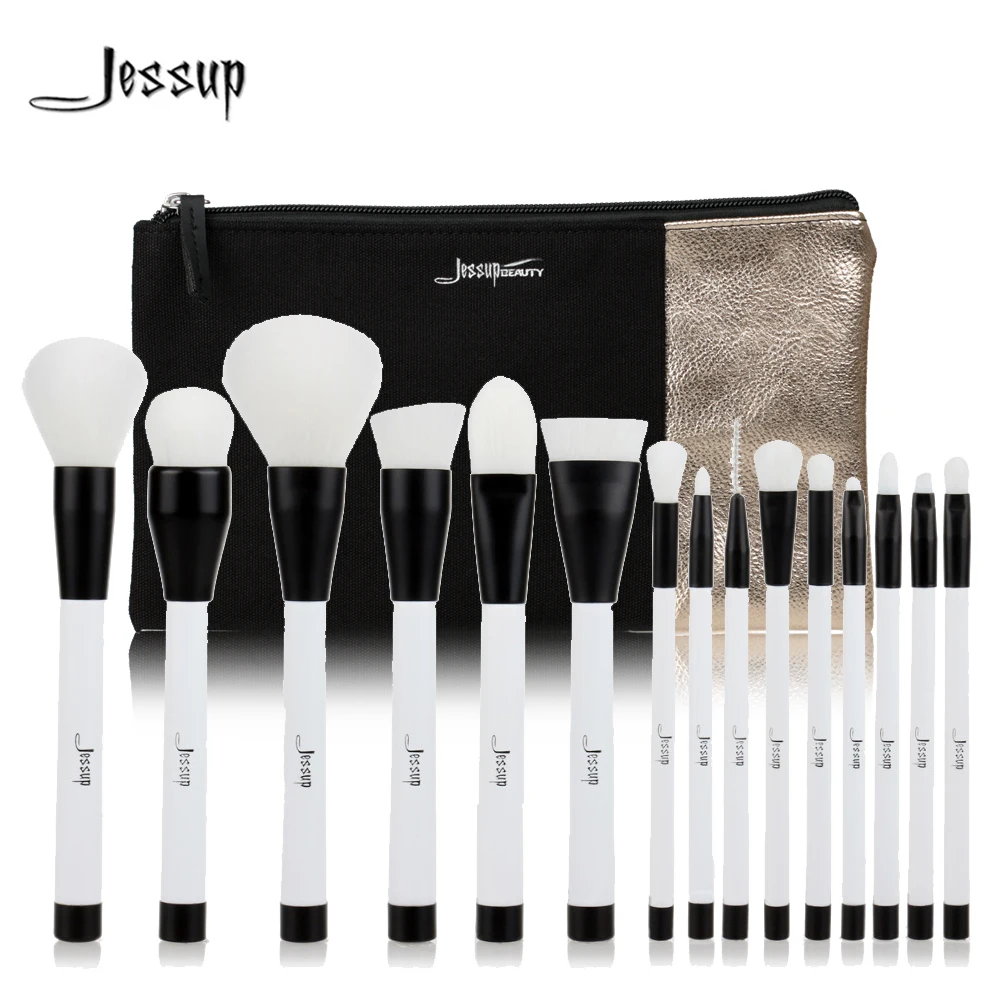 Jessup Brand 15pcs Beauty Makeup Brushes Set Brush Tool Black and White T115 &amp Cosmetics Bags Women Bag CB002 Make up brush | Красота и