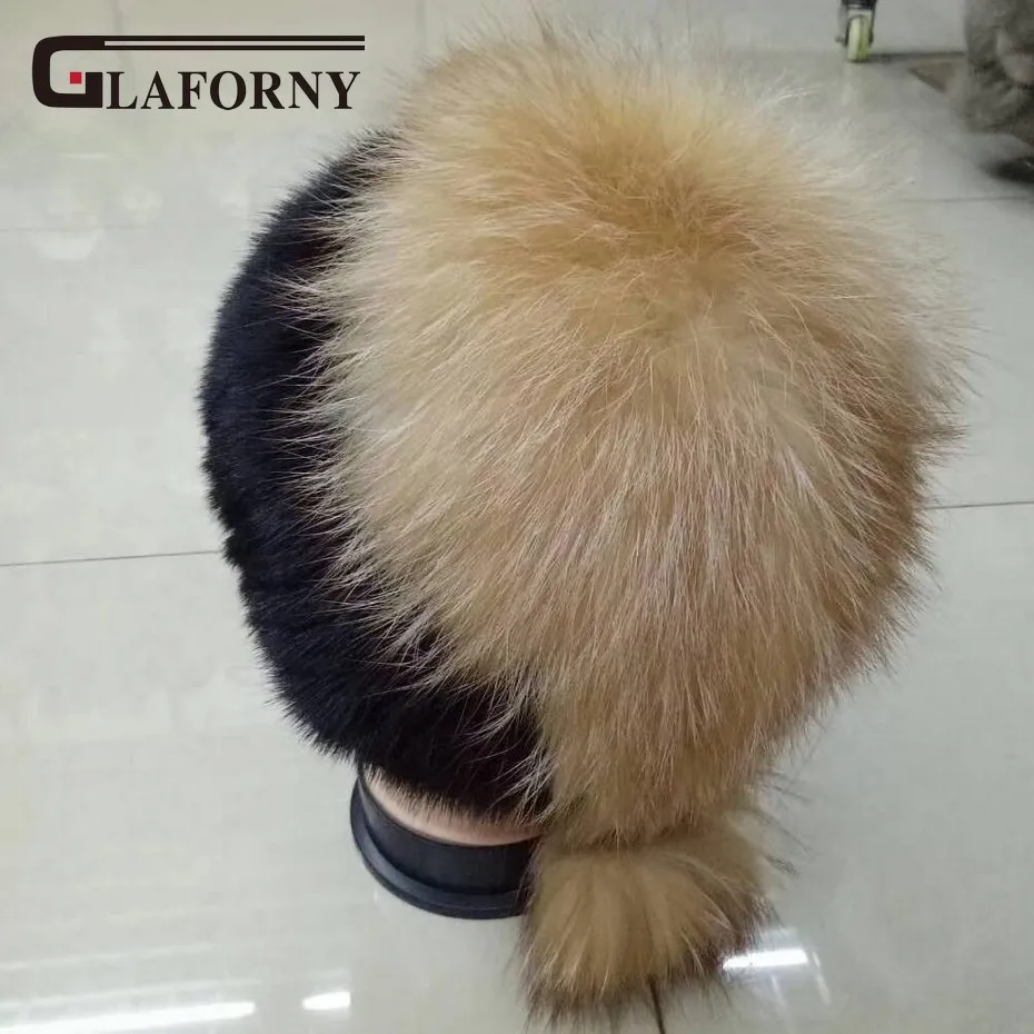 Glaforny Новое поступление Для женщин норки Шапки с лисьим мехом Топы натуральной белой норки шапки натуральный мех шапочки - Цвет: black
