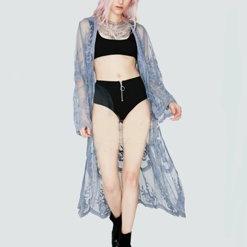 Новинка 2019 года летний кардиган кимоно Пляжная накидка женские блузки с вышивкой